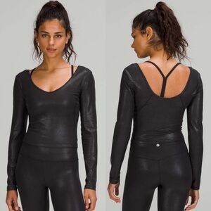 Lululemon 2021 Align Long Sleeve Shirt Shine Radiate Foil Black Shiny Top Size 8
